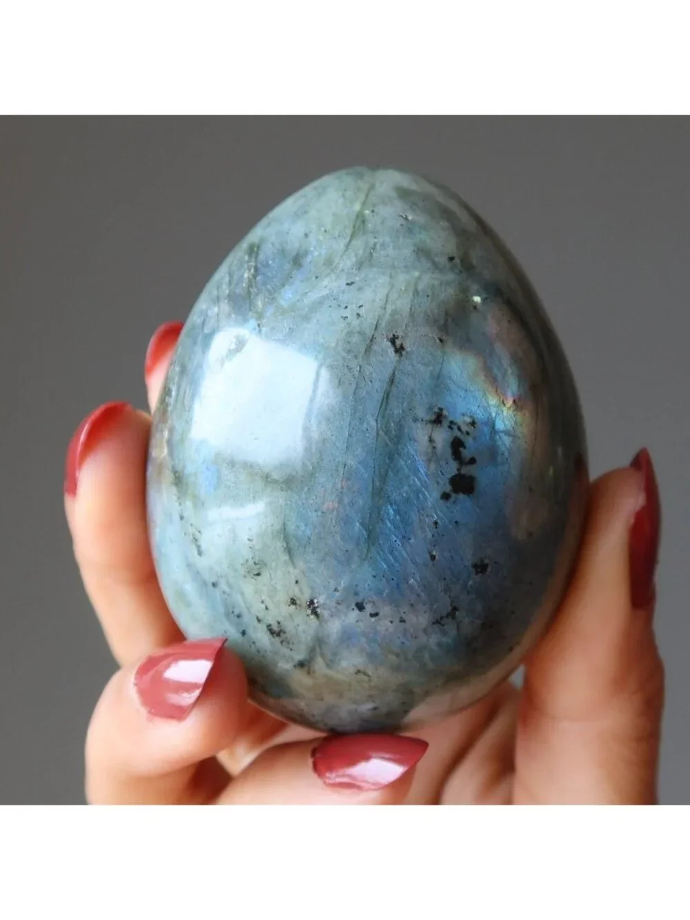 Labradorite Egg Rainbow Peacock Glowing Silver Gemstone Crystal